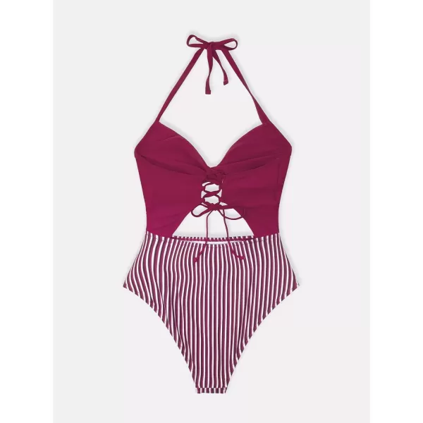 imageCUPSHE Womens One Piece Swimsuit Twist Cutout Front Crisscross Lace Up BackRed
