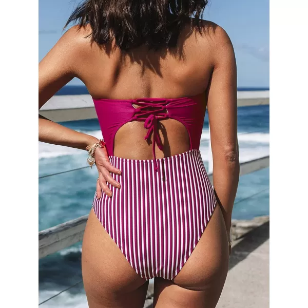 imageCUPSHE Womens One Piece Swimsuit Twist Cutout Front Crisscross Lace Up BackRed