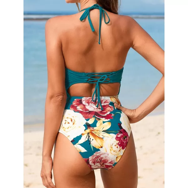 imageCUPSHE Womens One Piece Swimsuit Twist Cutout Front Crisscross Lace Up BackTeal