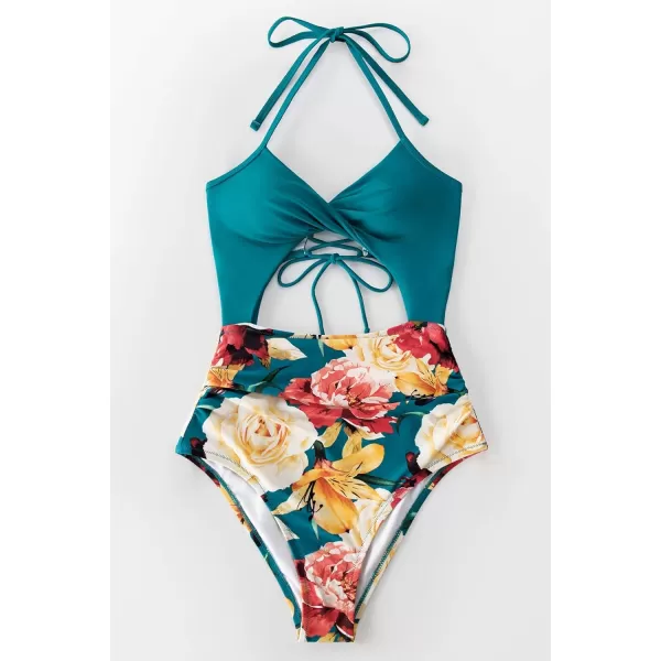 imageCUPSHE Womens One Piece Swimsuit Twist Cutout Front Crisscross Lace Up BackTeal