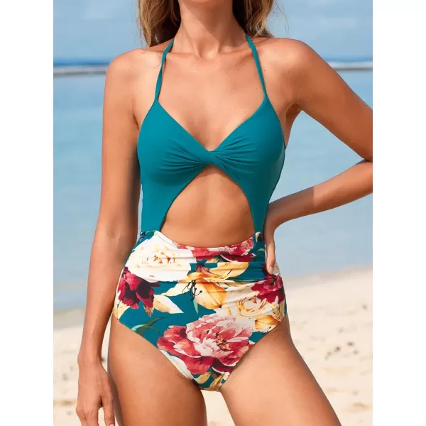 imageCUPSHE Womens One Piece Swimsuit Twist Cutout Front Crisscross Lace Up BackTeal