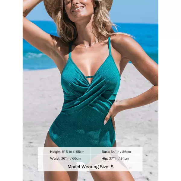imageCUPSHE Womens One Piece Swimsuit Twist Deep V Neck Crisscross Back Tie Bathing Suits High Cut BottomTeal Blue