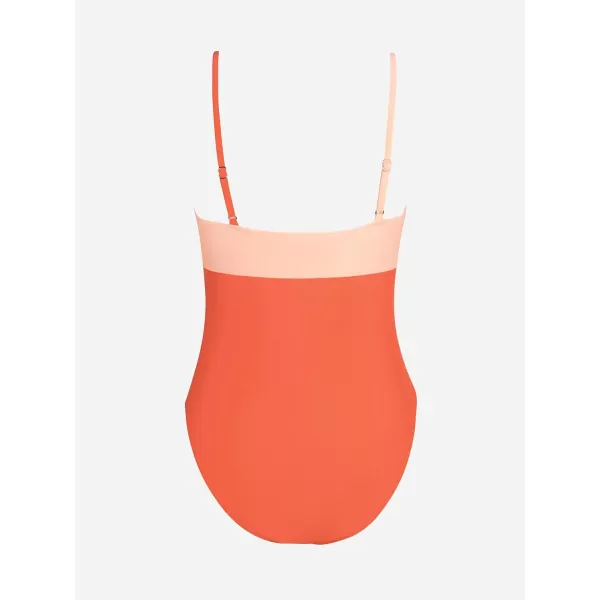 imageCUPSHE Womens One Piece Swimsuit V Neck Bathing Suit Color Block Adjustable Straps TrendyOrangePink