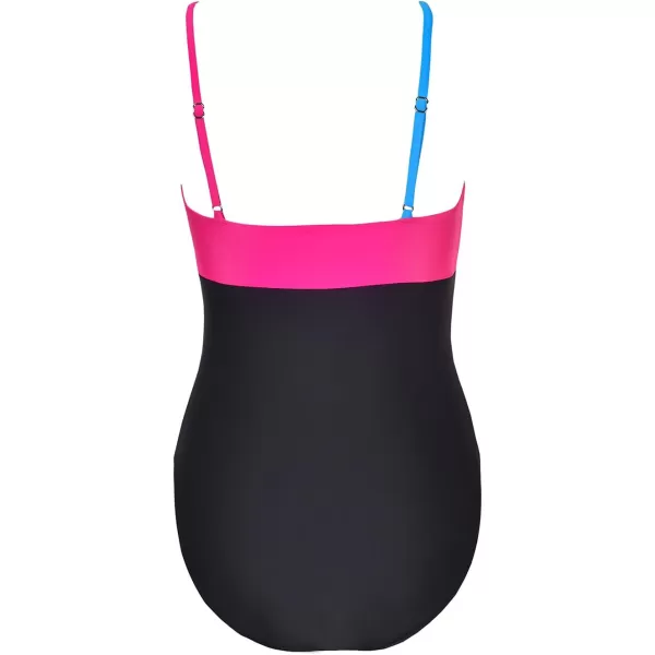 imageCUPSHE Womens One Piece Swimsuit V Neck Bathing Suit Color Block Adjustable Straps TrendyPinkBlack