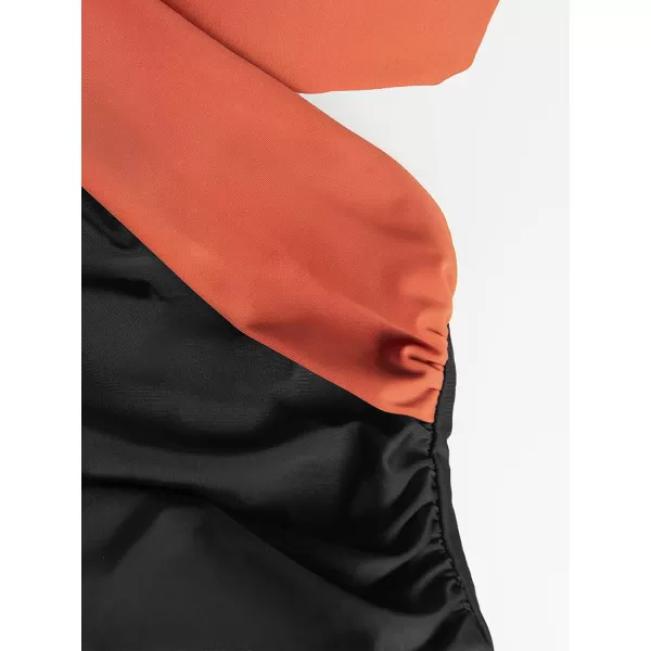 imageCUPSHE Womens One Piece Swimsuit V Neck Colorblock Bathing SuitOrange Red