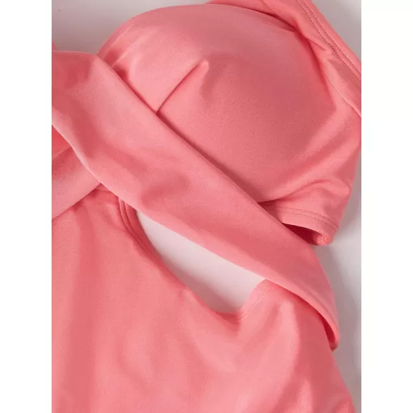 imageCUPSHE Womens One Piece Swimsuit V Neck Colorblock Bathing SuitPink