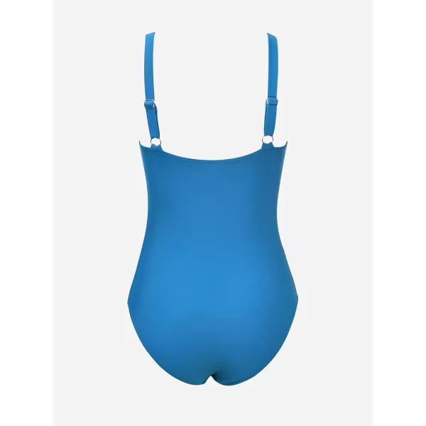 imageCUPSHE Womens One Piece Swimsuit V Neck Wrapped Front Ruched Bathing Suit with Adjustable StrapsNavy BlueFloral