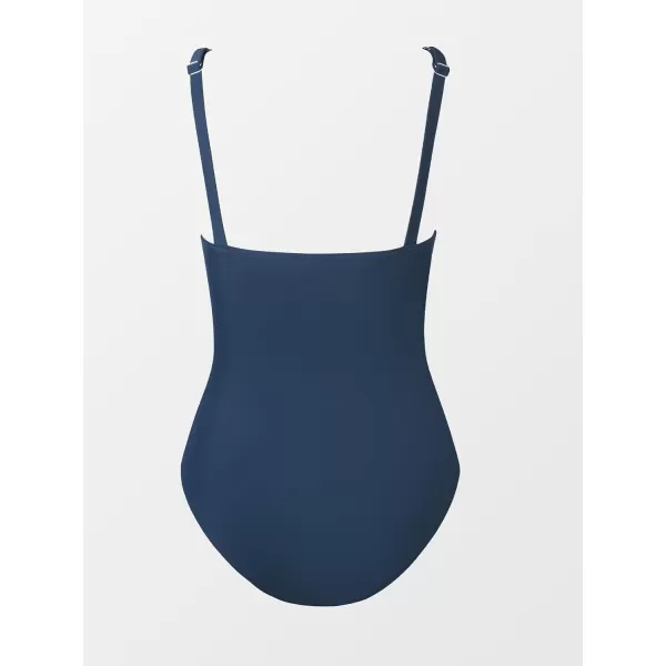 imageCUPSHE Womens One Piece Swimsuit V Wire Plunge Neck Adjustable Strap SwimwearNavy