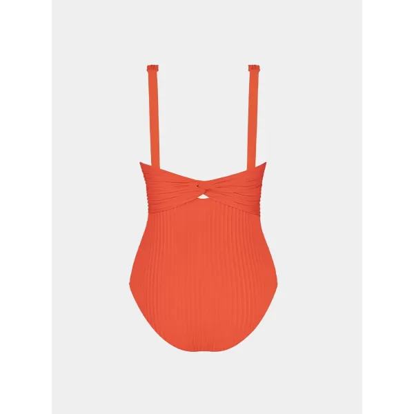 imageCUPSHE Womens One Piece Swimsuit Wide Straps V Neck Ruched Textured Ribbed Twist BackOrange