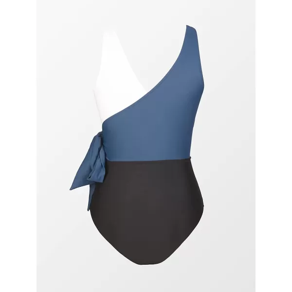 imageCUPSHE Womens One Piece Swimsuit Wrap Color Block Tie Side Bathing SuitBlue