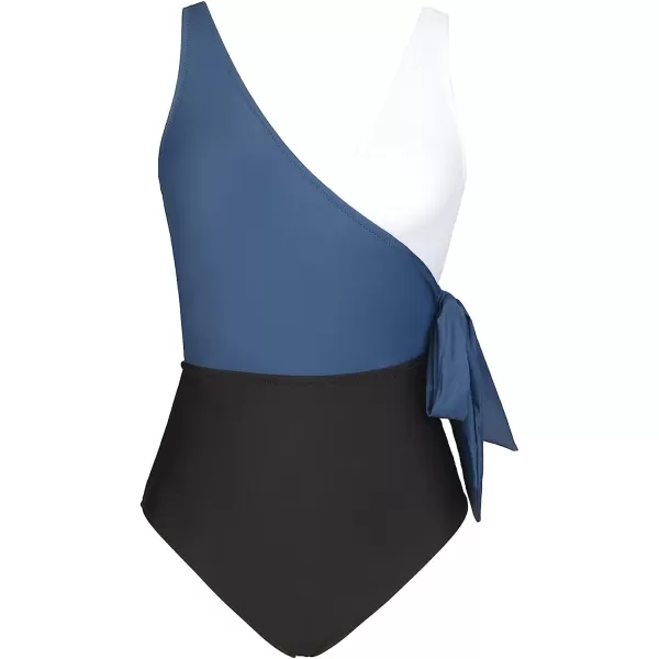 imageCUPSHE Womens One Piece Swimsuit Wrap Color Block Tie Side Bathing SuitBlue