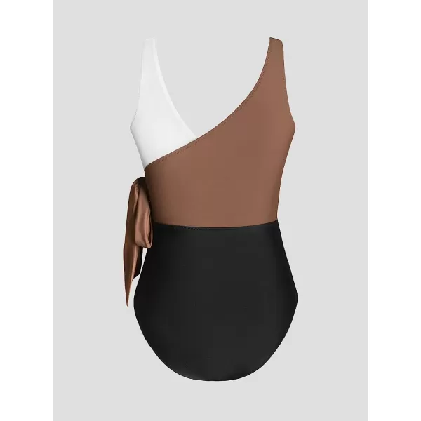 imageCUPSHE Womens One Piece Swimsuit Wrap Color Block Tie Side Bathing SuitBrown