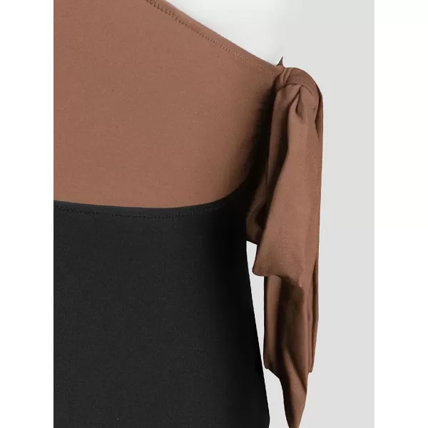 imageCUPSHE Womens One Piece Swimsuit Wrap Color Block Tie Side Bathing SuitBrown