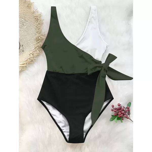 imageCUPSHE Womens One Piece Swimsuit Wrap Color Block Tie Side Bathing SuitGreen