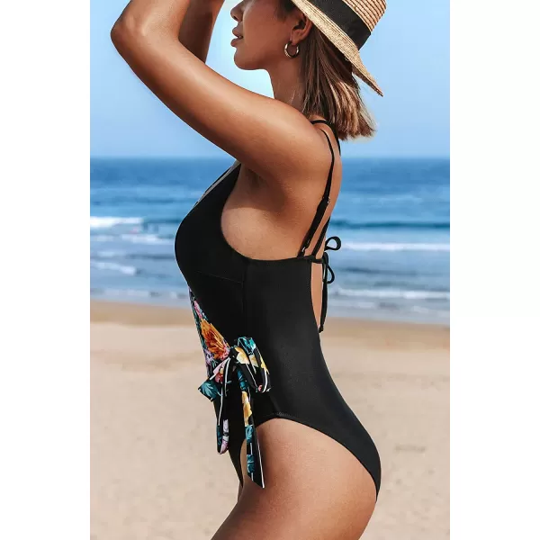 imageCUPSHE Womens One Piece Swimsuit Wrap Color Block Tie Side Bathing SuitMulticoloured