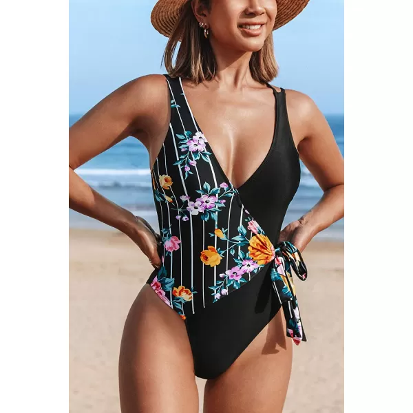 imageCUPSHE Womens One Piece Swimsuit Wrap Color Block Tie Side Bathing SuitMulticoloured