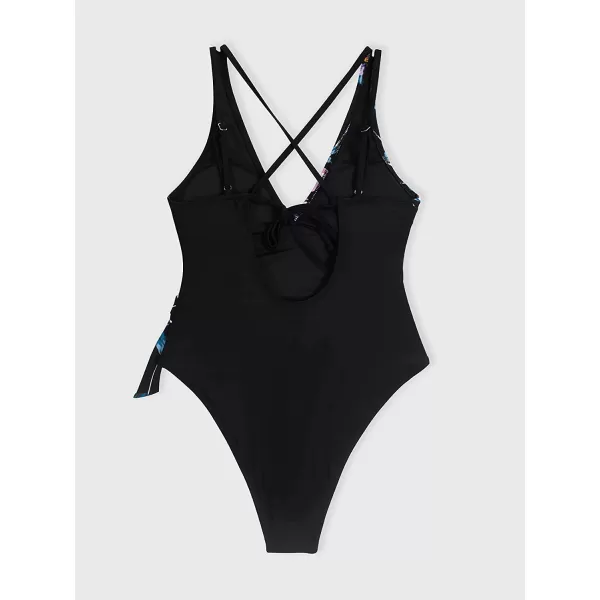 imageCUPSHE Womens One Piece Swimsuit Wrap Color Block Tie Side Bathing SuitMulticoloured