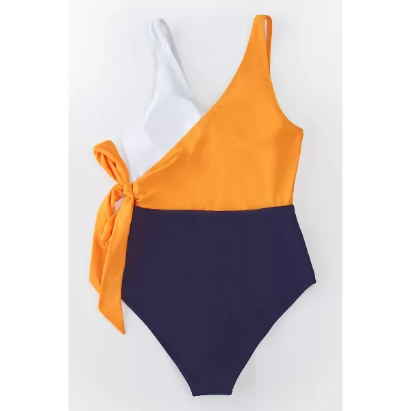 imageCUPSHE Womens One Piece Swimsuit Wrap Color Block Tie Side Bathing SuitOrange