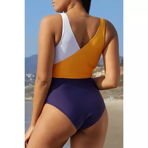 imageCUPSHE Womens One Piece Swimsuit Wrap Color Block Tie Side Bathing SuitOrange