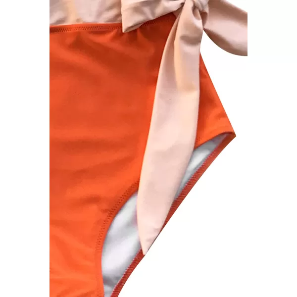 imageCUPSHE Womens One Piece Swimsuit Wrap Color Block Tie Side Bathing SuitOrangewhite