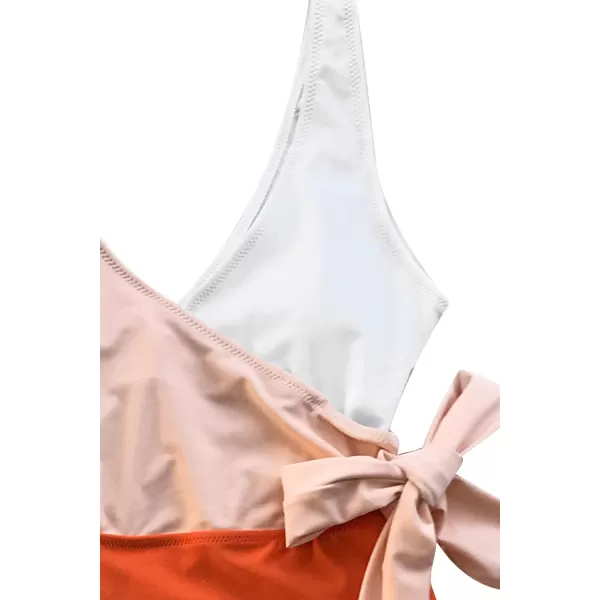 imageCUPSHE Womens One Piece Swimsuit Wrap Color Block Tie Side Bathing SuitOrangewhite