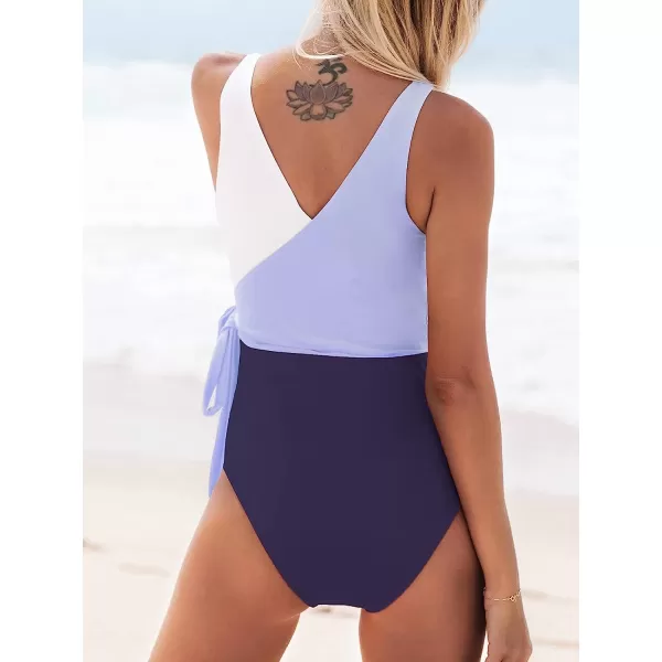 imageCUPSHE Womens One Piece Swimsuit Wrap Color Block Tie Side Bathing SuitPurple White