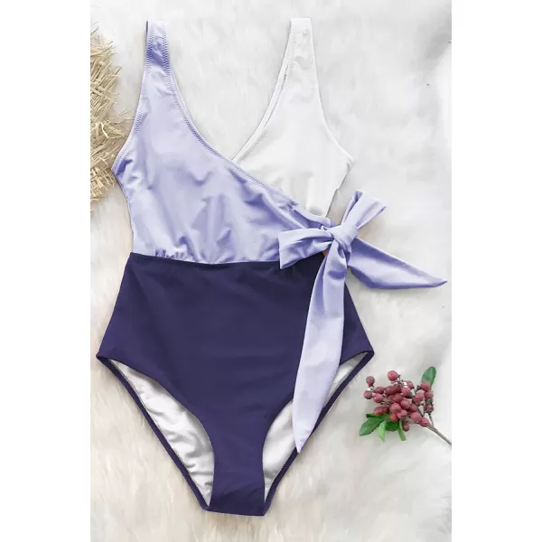 imageCUPSHE Womens One Piece Swimsuit Wrap Color Block Tie Side Bathing SuitPurple White