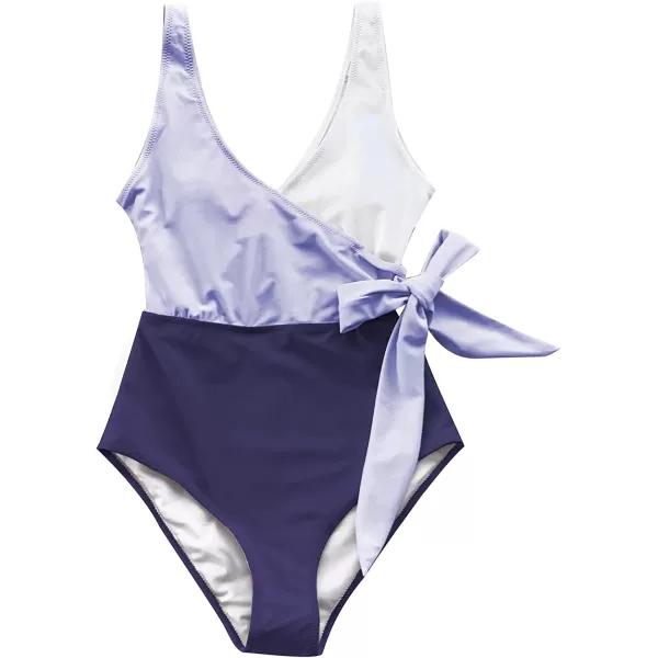 imageCUPSHE Womens One Piece Swimsuit Wrap Color Block Tie Side Bathing SuitPurple White