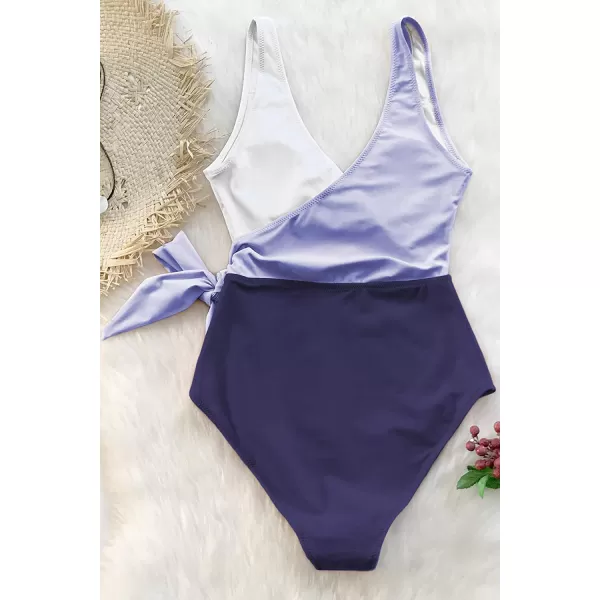 imageCUPSHE Womens One Piece Swimsuit Wrap Color Block Tie Side Bathing SuitPurple White