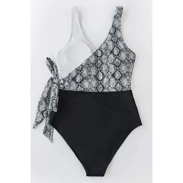 imageCUPSHE Womens One Piece Swimsuit Wrap Color Block Tie Side Bathing SuitSnakeskin