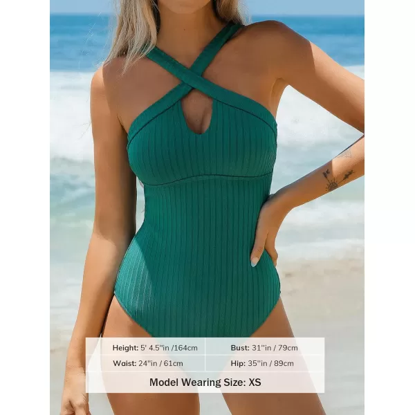 imageCUPSHE Womens One Piece Swimsuits Bathing Suit Ribbed Cutout Crisscross Front SwimwearGreen