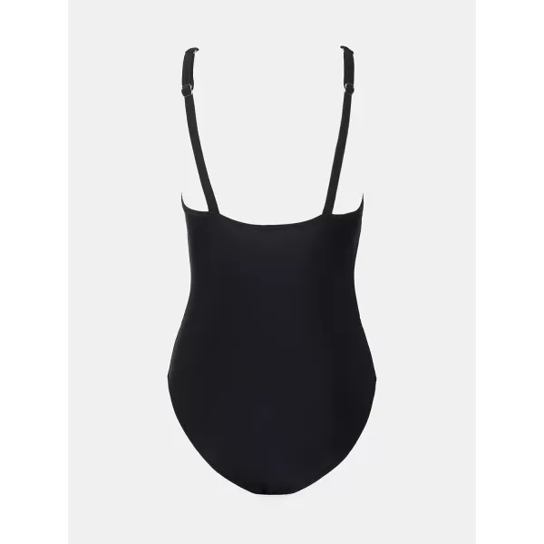 imageCUPSHE Womens One Piece Swimsuits Bathing Suit V Neck Mesh Lace Cutout Adjustable Straps SwimwearBlack