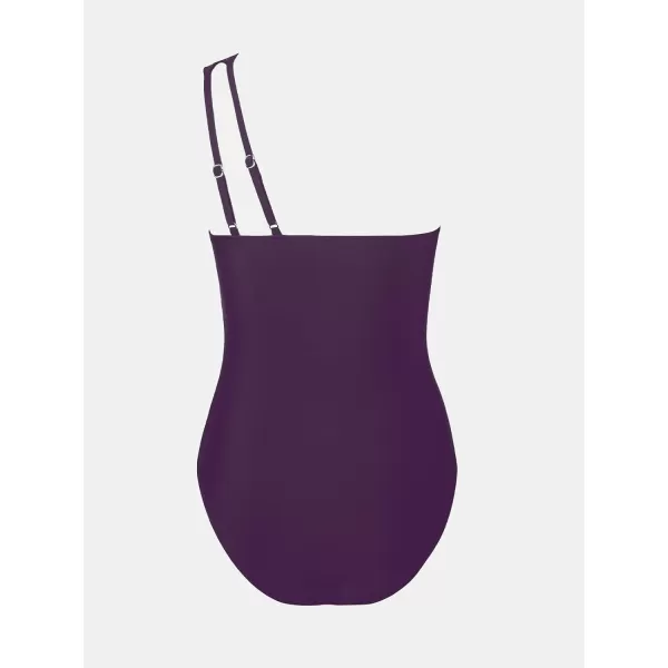 imageCUPSHE Womens One Piece Swimsuits Bathing Suits One Shoulder Adjustable Straps Cutout Asymmetrical Swimwear MeshEggplant Purple