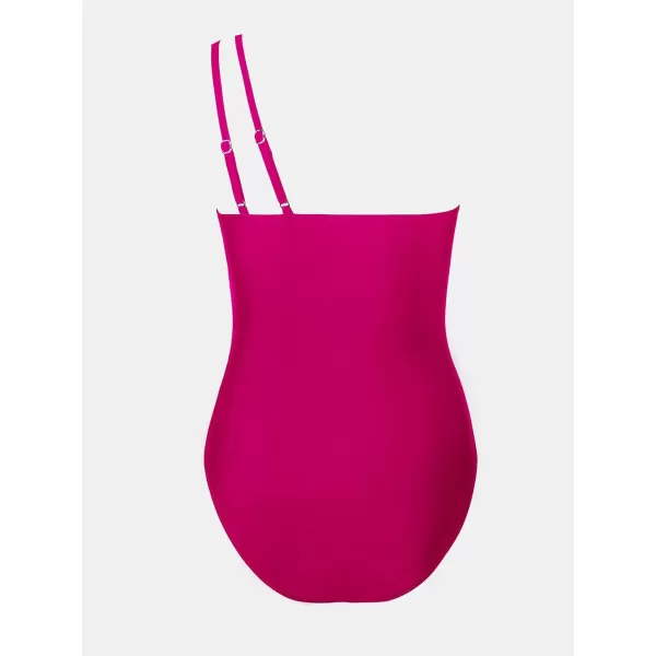 imageCUPSHE Womens One Piece Swimsuits Bathing Suits One Shoulder Adjustable Straps Cutout Asymmetrical Swimwear MeshMagenta Black