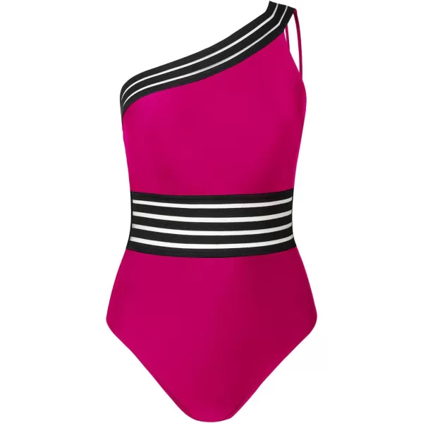 imageCUPSHE Womens One Piece Swimsuits Bathing Suits One Shoulder Adjustable Straps Cutout Asymmetrical Swimwear MeshMagenta Black
