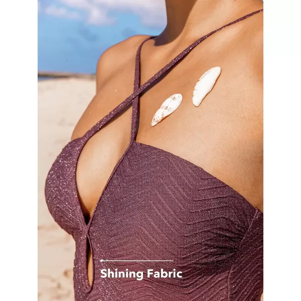 imageCUPSHE Womens One Piece Swimsuits Bathing Suits V Neck Spaghetti Straps Cutout Crisscross Back Tie SwimwearSangria Purple