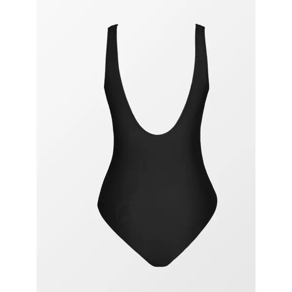 imageCUPSHE Womens One Piece Swimsuits Bathing Suits V Neck Twist Ruched Wide Straps U Back Tummy ControlBlack