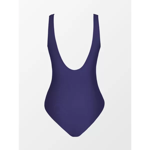imageCUPSHE Womens One Piece Swimsuits Bathing Suits V Neck Twist Ruched Wide Straps U Back Tummy ControlIndigo Blue