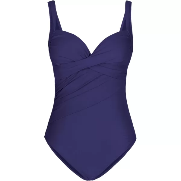 imageCUPSHE Womens One Piece Swimsuits Bathing Suits V Neck Twist Ruched Wide Straps U Back Tummy ControlIndigo Blue