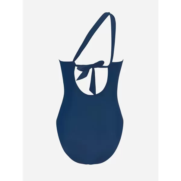 imageCUPSHE Womens One Piece Swimsuits Ruched Bathing Suit Tummy Control Back Tie Mutiple Ways WearingNavy