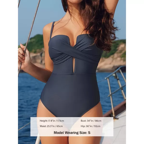 imageCUPSHE Womens One Piece Swimsuits Wrap Front Adjustable Strap Cutout Back HookBlue Black
