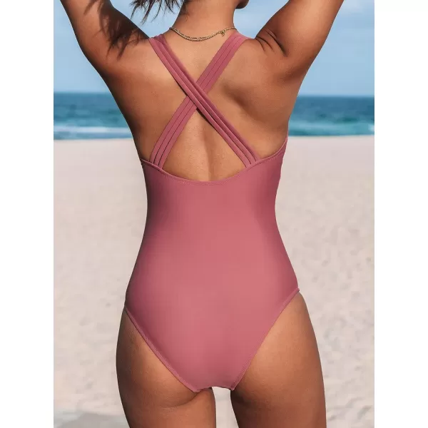 imageCUPSHE Womens One Piece V Neck Cutout O Ring SwimsuitRed