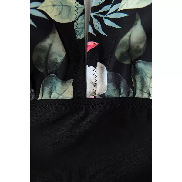 imageCUPSHE Womens One Piece V Neck Tummy Control Cross Back Vintage SwimsuitBlack amp Floral