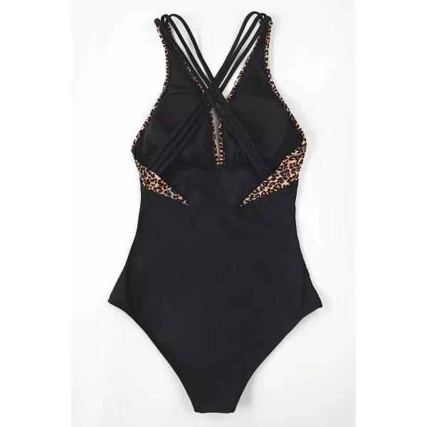 imageCUPSHE Womens One Piece V Neck Tummy Control Cross Back Vintage SwimsuitLeopard