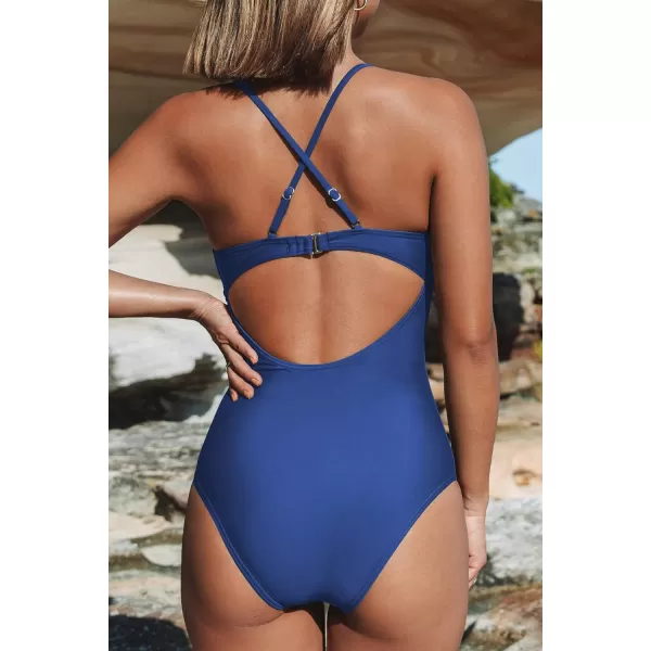 imageCUPSHE Womens One Piece Vintage Lace Deep V Neck Cutout SwimsuitBlue
