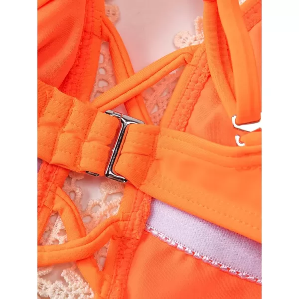 imageCUPSHE Womens One Piece Vintage Lace Deep V Neck Cutout SwimsuitOrange