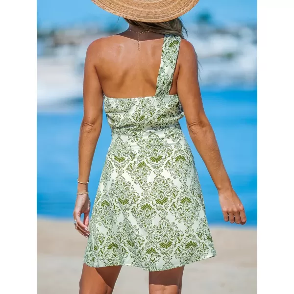 imageCUPSHE Womens One Shoulder Beach Dress Paisley Side Tie Waist Sleeveless A Line Mini Summer DressesGreen