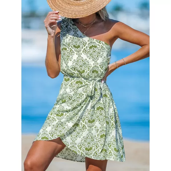 imageCUPSHE Womens One Shoulder Beach Dress Paisley Side Tie Waist Sleeveless A Line Mini Summer DressesGreen