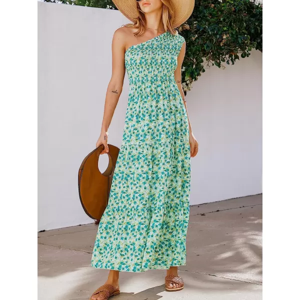 imageCUPSHE Womens One Shoulder Floral Print Sleeveless Maxi Dress Casual A Line Pleated Summer Long DressGreen Floral