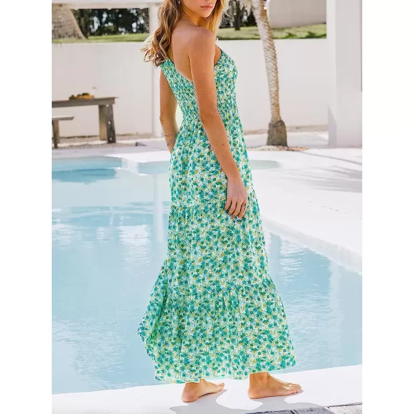 imageCUPSHE Womens One Shoulder Floral Print Sleeveless Maxi Dress Casual A Line Pleated Summer Long DressGreen Floral